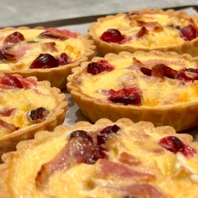 brie, bacon & cranberry quiche (made without gluten)