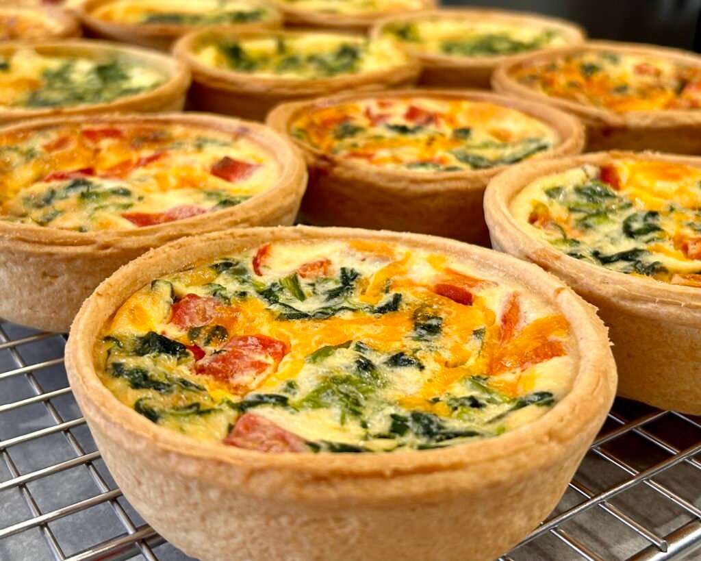 spinach, roasted red pepper & red leicester quiche